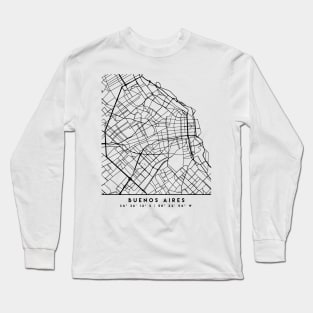 BUENOS AIRES ARGENTINA BLACK CITY STREET MAP ART Long Sleeve T-Shirt